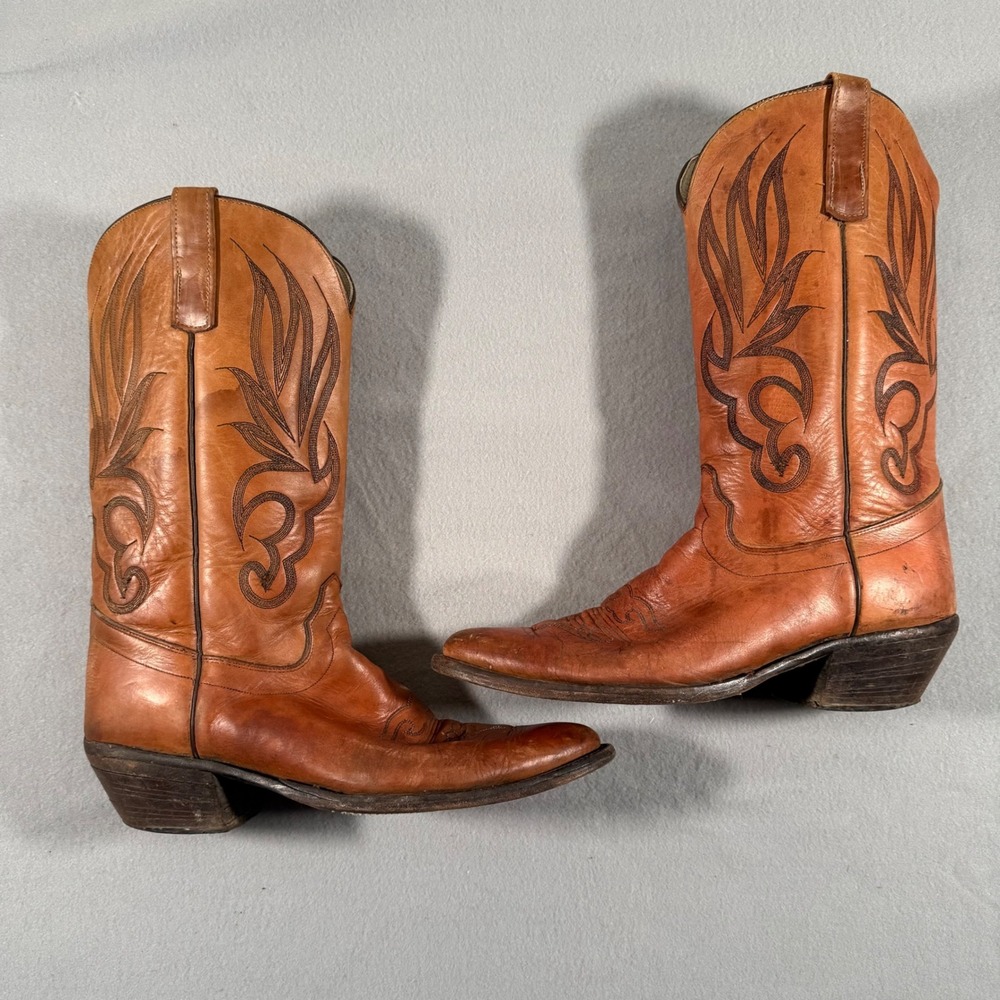 Vintage Olathe Boot Company Mens Tan Leather Western Cowboy Boots Size 12D USA